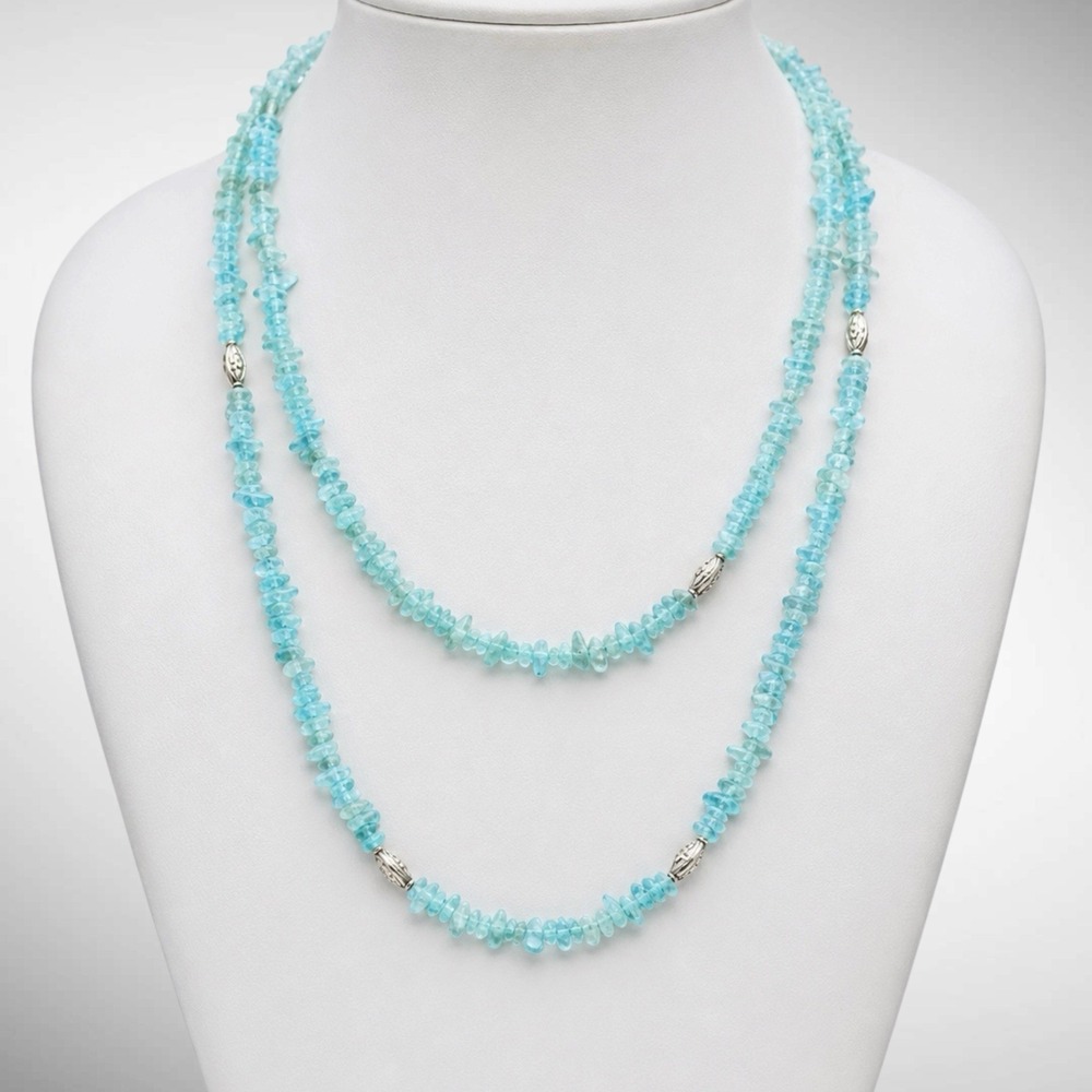Doug Paulus 925 Sterling Silver Blue Apatite Chip Necklacd 36.5" India Vintage